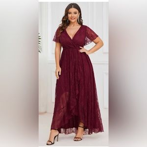 Women’s Burgundy high low lace dress